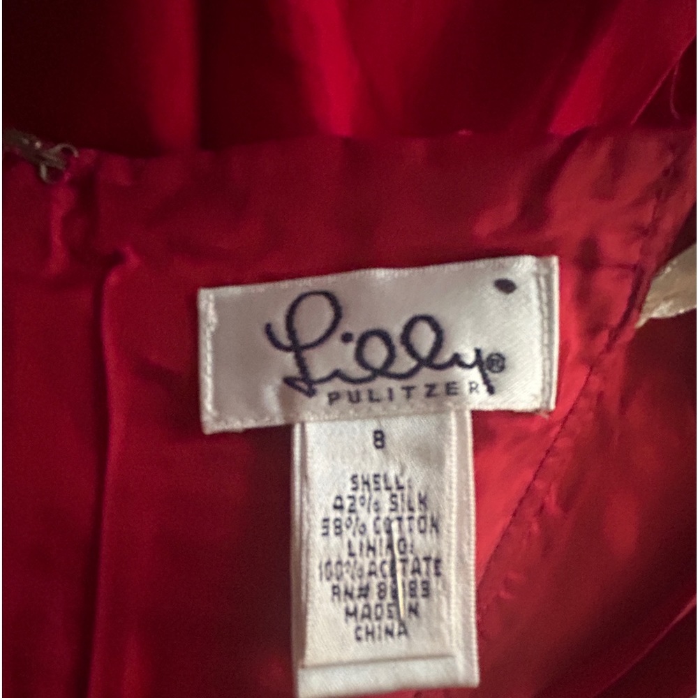 LILLY PULITZER Belinda Rosette Red Strapless Silk Dress Flowers Detail